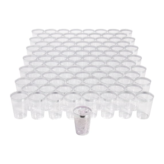 Fun Express Bulk 200 Pieces Silver Rim Plastic Cups