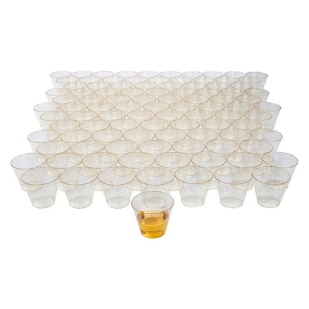 Fun Express Bulk 200 Pieces Small Clear Plastic Cups with Gold Glitter