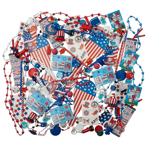 Fun Express Bulk 250 Pieces Mini Red, White & Blue Patriotic Toy Assortment