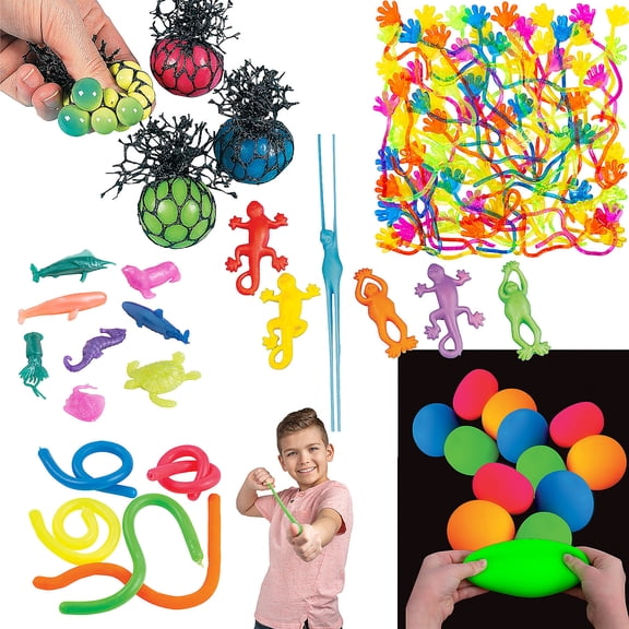 Fun Express Bulk 312 Pieces Stretch & Squeeze Multicolor Fidget Toy Assortment