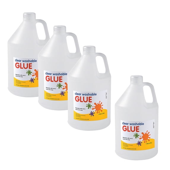 Fun Express Clear Washable Glue, 4 Gallon plastic bottles for craft supplies and projects