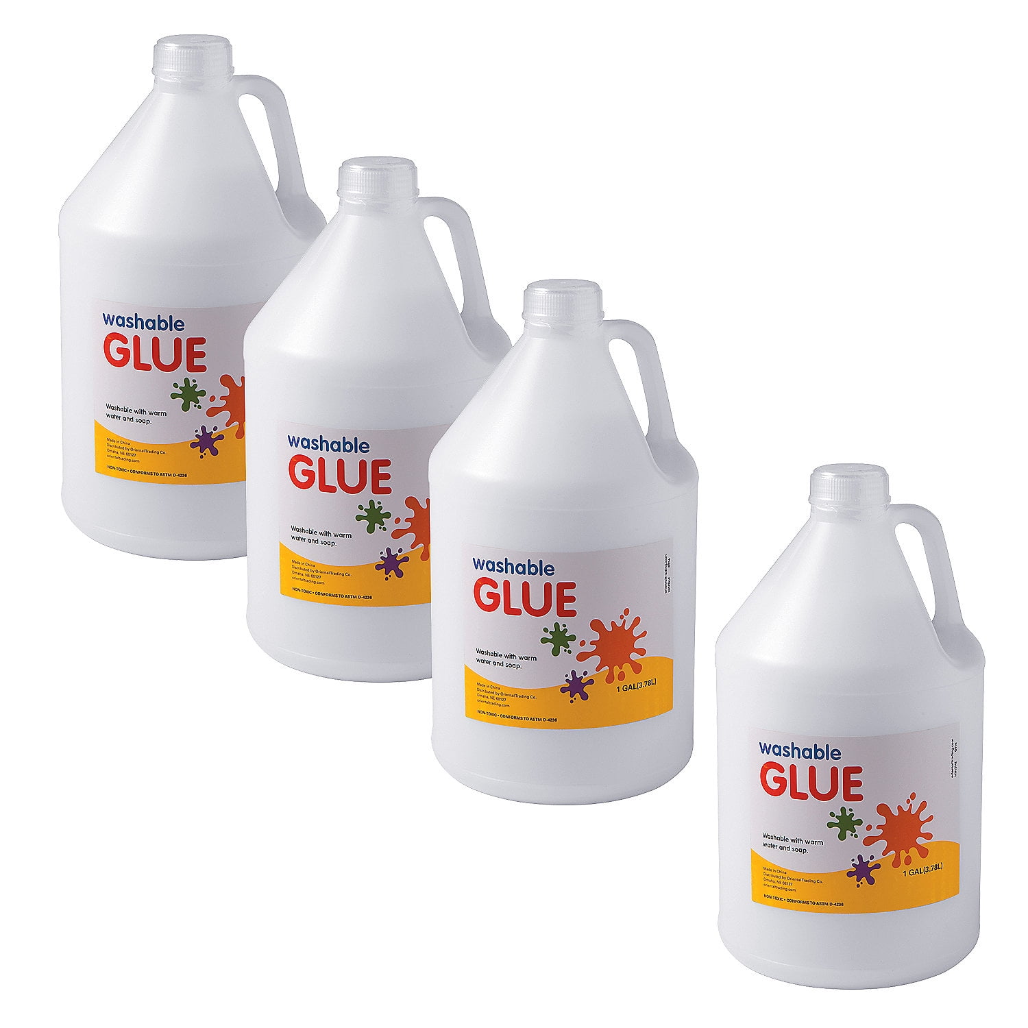 Fun Express Bulk 4 Pieces Washable Glue Gallon Bottles