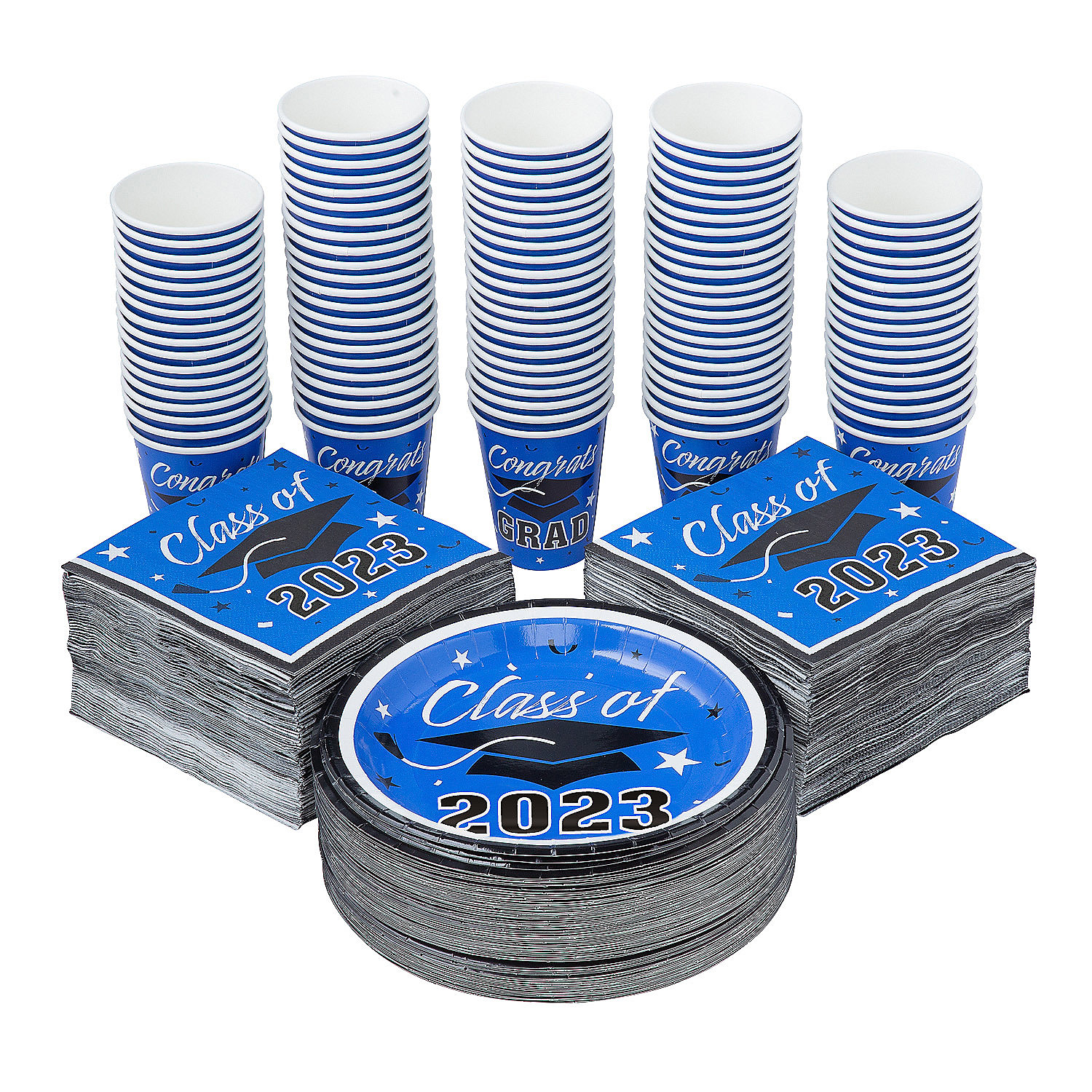 Fun Express Bulk 400 Pc. Class of 2023 Blue Tableware Kit for 100 ...