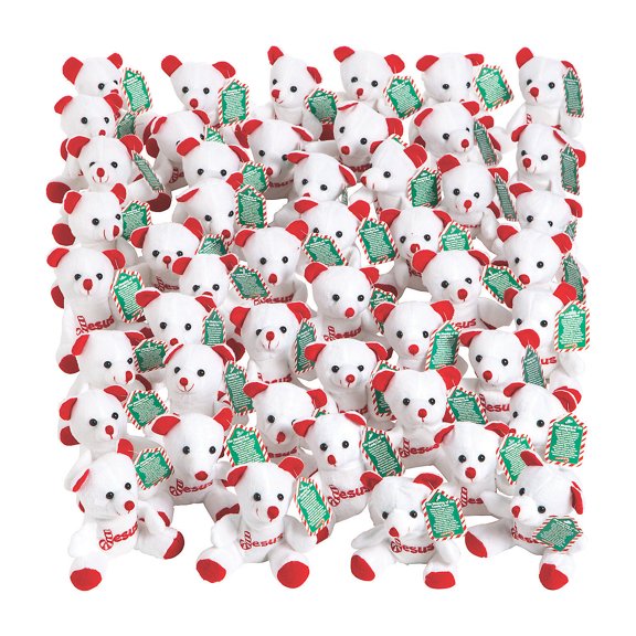 Fun Express Bulk 48 Pieces Candy Cane Religious Stuffed Bears with Card