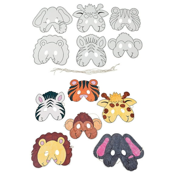 Fun Express Bulk 48 Pieces Color Your Own Zoo Animal Cardstock Masks
