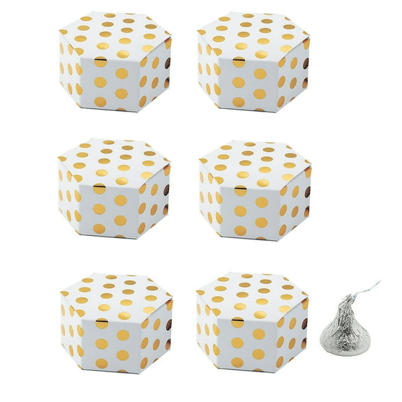 Fun Express Bulk 48 Pieces Gold Polka Dot Hexagon Favor Boxes