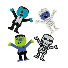 Fun Express Bulk 48 Pieces Mini Vinyl Skeleton, Mummy, Green Monster, Vampire Halloween Monster Characters
