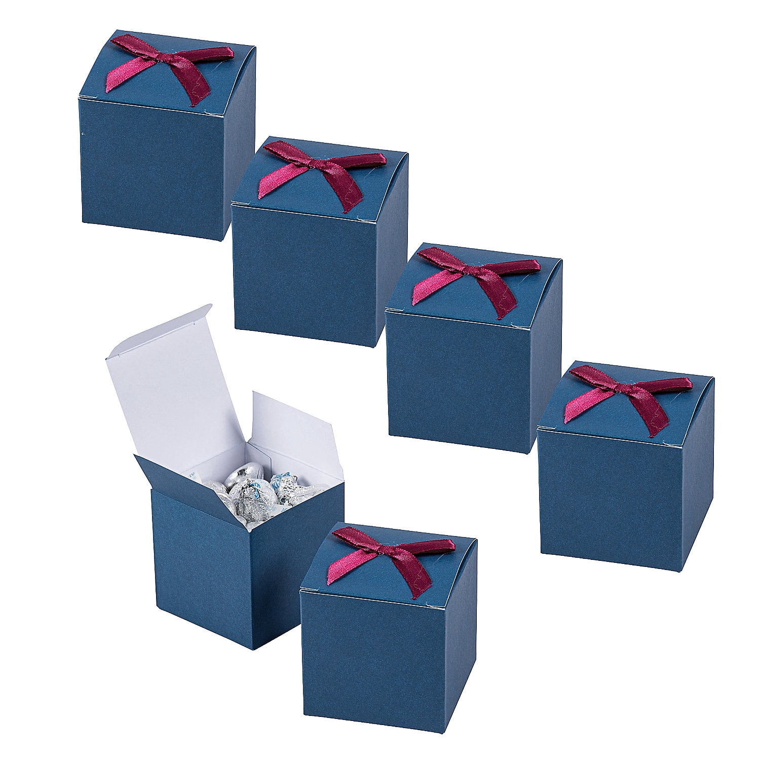 Fun Express Bulk 48 Pieces Navy Blue Gift Boxes with Burgundy Bow ...