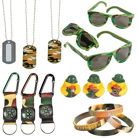 Fun Express Bulk 60 Pieces Camouflage Novelty Handout & Wearables Assortment Kit