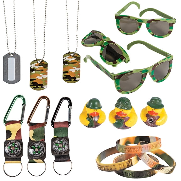 Fun Express Bulk 60 Pieces Camouflage Novelty Handout & Wearables Assortment Kit