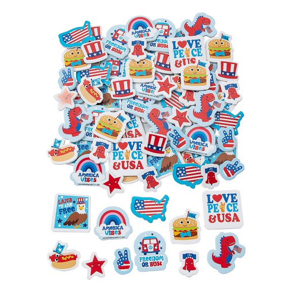 Bulk 72 pieces Cute Patriotic Icons Self-Adhesive Shapes