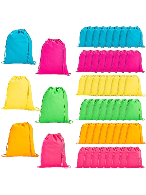 Bulk 72 Pieces Large Neon Canvas Drawstring Bags