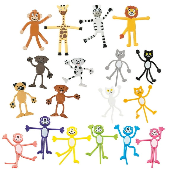 Fun Express Bulk 96 Pieces Animal Characters Bendable Toy Assortment