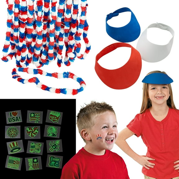 Fun Express Bulk 96 Pieces Value Patriotic Parade Wearables Kit