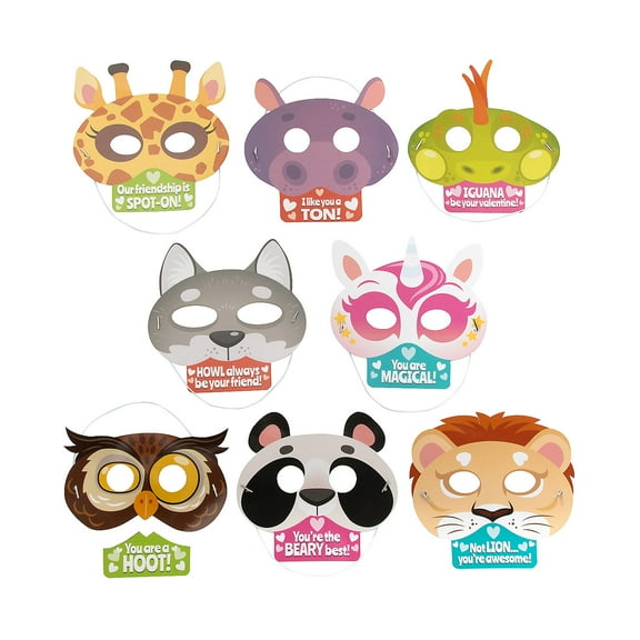 Fun Express Bulk Animal Mask Valentine Exchanges with Card for 48