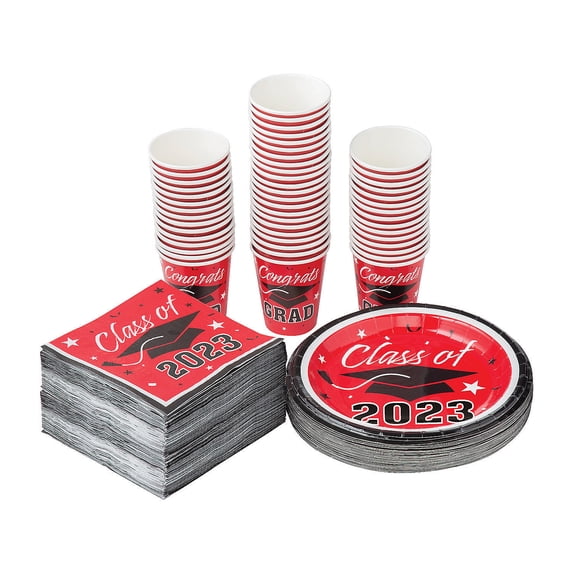Fun Express Bulk Class of 2023 Graduation Party Red Tableware Kit for 50 Guests