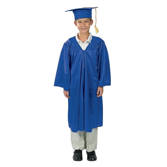 Fun Express Bulk Kids' Elementary School Blue Graduation Mortarboard Hat & Gown Sets - 12 Sets