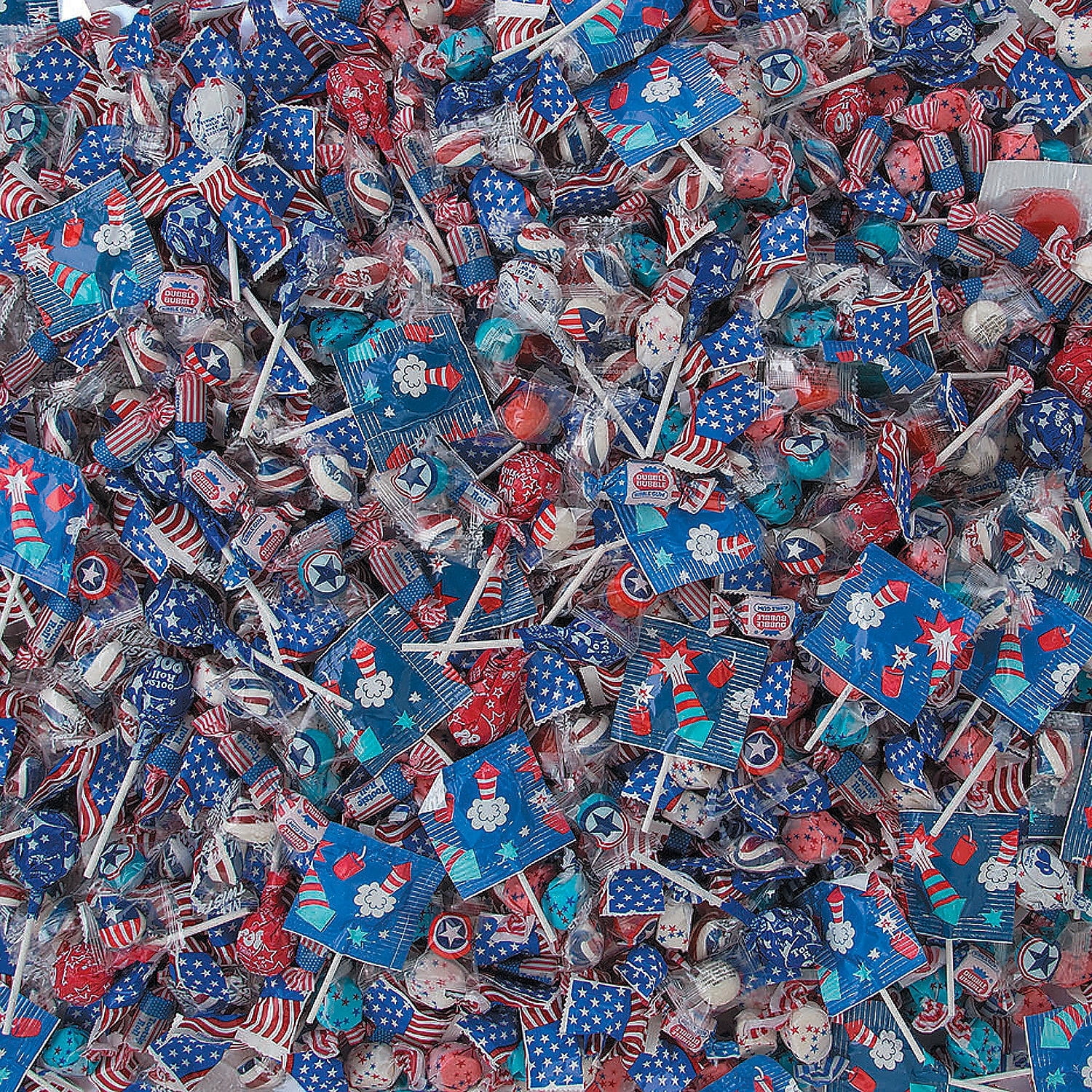 Fun Express Bulk Patriotic Candy Individually Wrapped, 1000 Pieces Premium Assorted Candy and Lollipops to Make Every Occasion Sweet - 4th of July, Memorial Day and Veteran's Day Favors