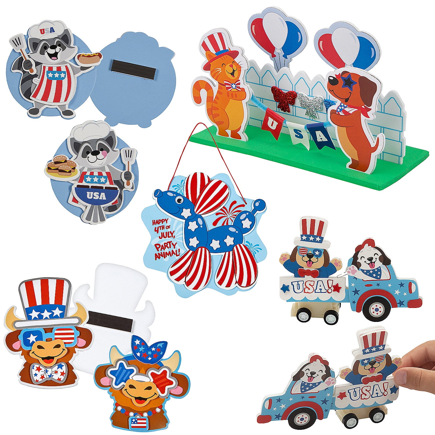 Fun Express Bulk Patriotic Party Animal Craft Kit Assortment - Makes 60