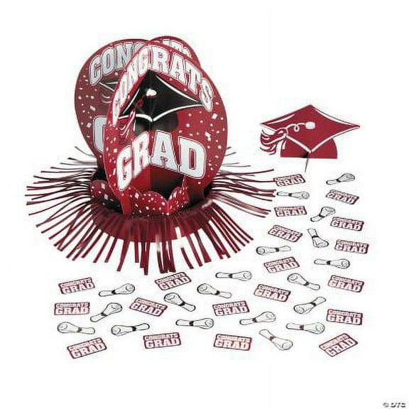 Fun Express Burgundy Graduation Paper Grad Table Party Decoration Kits, (23 Pieces)