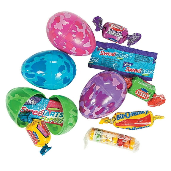 Fun Express Easter Hunt Pack - Camo Candy-Filled Plastic Eggs, Assorted Colors, 24 Pieces