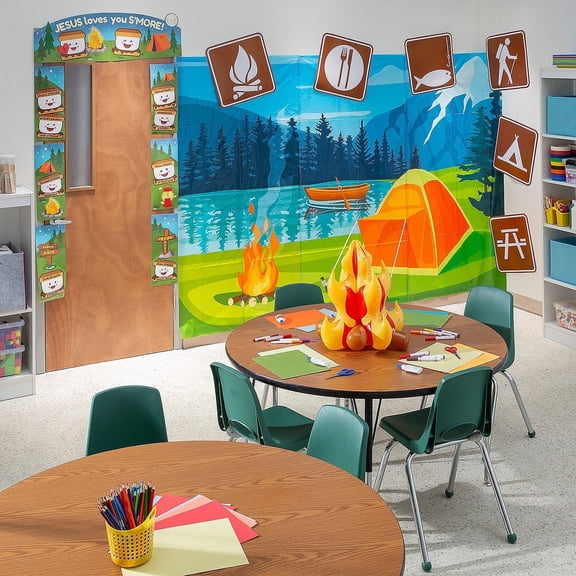 Fun Express Camp VBS 2024 Decorating Kit Camp-Themed Vacation Bible School 18 Pieces