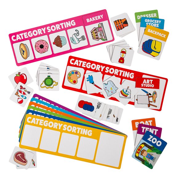 Fun Express Category Sorting Picture Card Cardstock Activity with Storage Bag - 48 Pieces