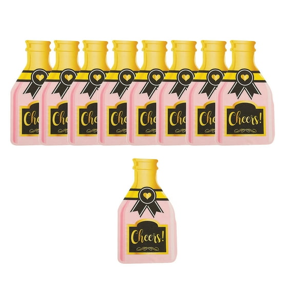 Fun Express Champagne Bottle-Shaped Pink & Gold Paper Napkins - 4 1/4" x 7 1/2" Bulk 48 Ct