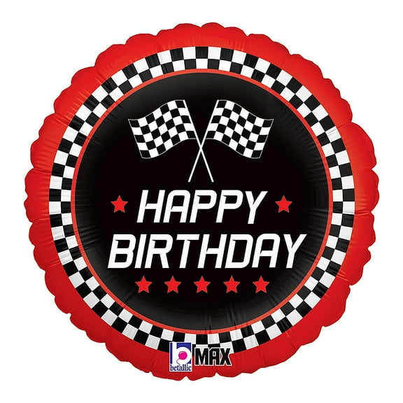 Fun Express Checkered Flag Birthday 18" Round Mylar Balloon