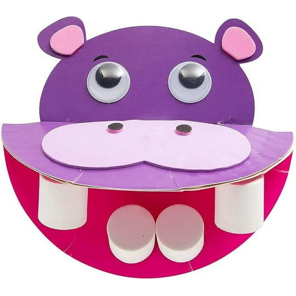 Fun Express Chomping Hippo Paper Plate Craft Kit - Fun and Engaging Craft for Kids Parties Creative Activities Perfect for Arts & Crafts Promotes Fine Motor Skills Imagination & Group Fun - 12 Piece