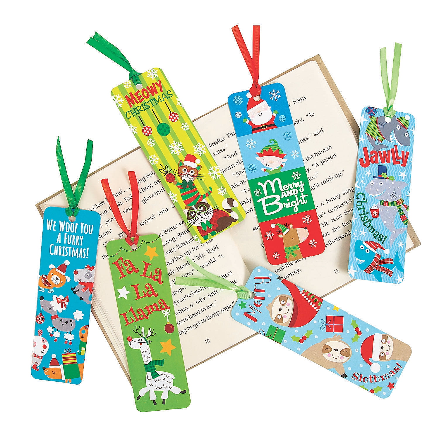 Fun Express Christmas Animal Bookmarks with Satin Ribbon, Multicolor, 250 Count
