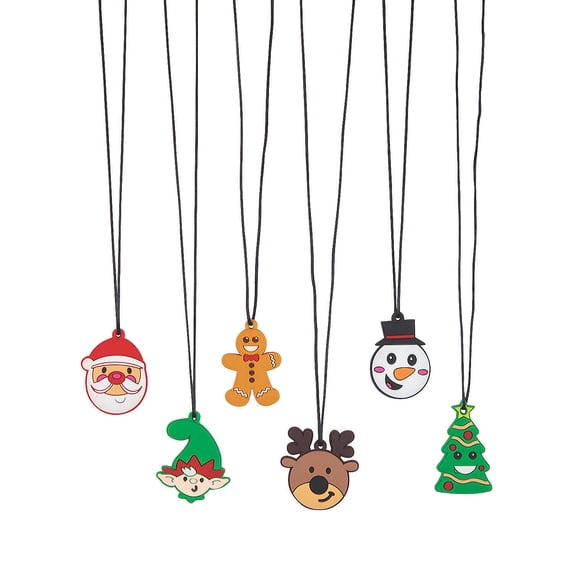 Fun Express Christmas Character Rubber Necklaces Multi-color Party Favors, 48 Count