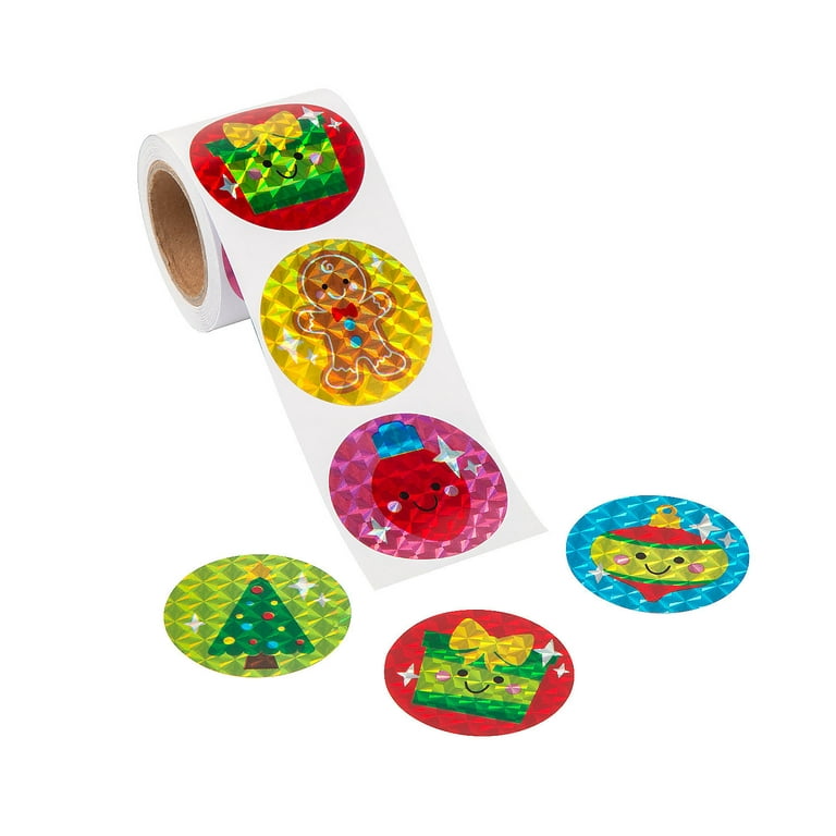 Fun Express Christmas Icons Paper Prism Sticker Roll - 100 Pc