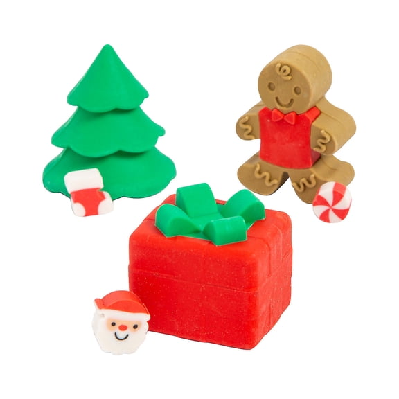Fun Express Christmas Surprise Inside Erasers - 6 Pc