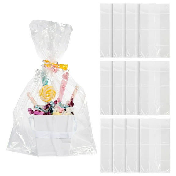 Fun Express Clear Cellophane Basket Bags - 10" x 18" - 12 Pc