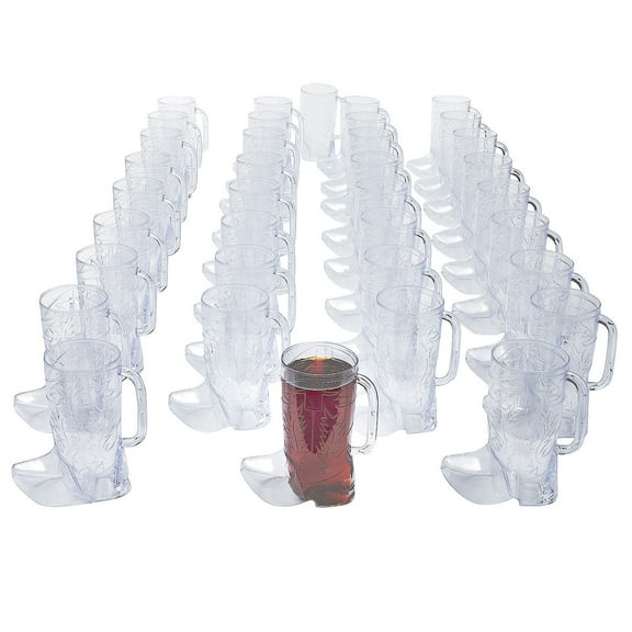 Fun Express Clear Cowboy Boot-Shaped Plastic Mugs Set of 36 - Western-Themed Parties BBQs Receptions Special Occasions - Durable Reusable Drinks & Celebrations - 17 oz Capacity 6 1/2" Tall - 36 Piece