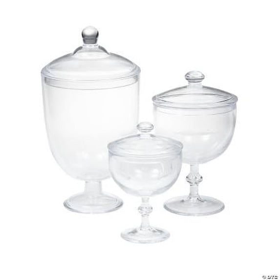 Fun Express Clear Plastic Decorative Food Storage Jars with Lids, 3 Count, 7 in to 11.75 in