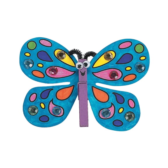 Fun Express Clothespin Butterfly Magnet Craft Kit, Makes 12, Craft Kits, Spring, 12 Pieces