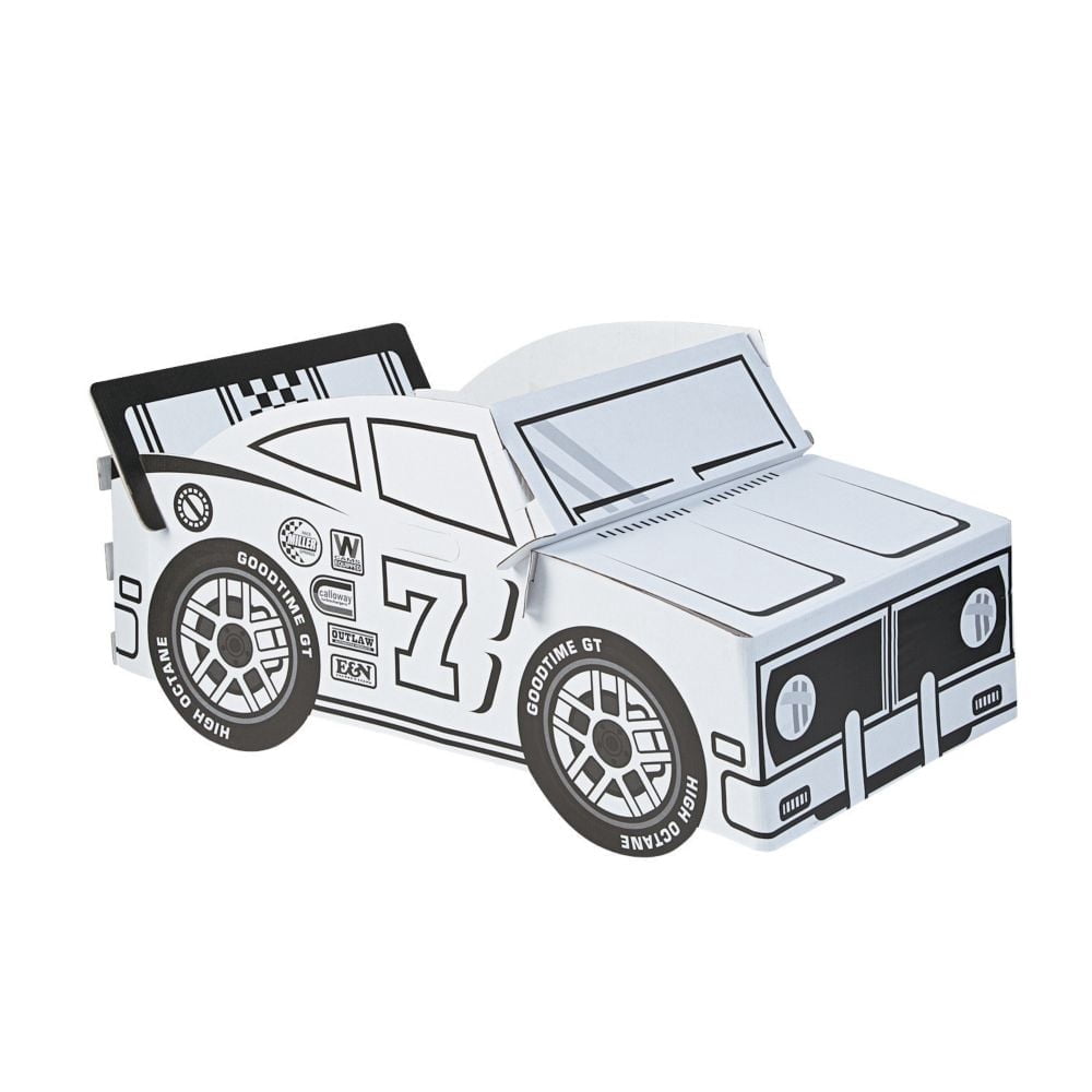 Fun Express Color Your Own Race Car Costume & DIY Crafting Kit – Creative Kids Activity for Ages 4-10 Personalized Design for Fun Parties & Events – Includes Markers & Stickers – 1 Piece