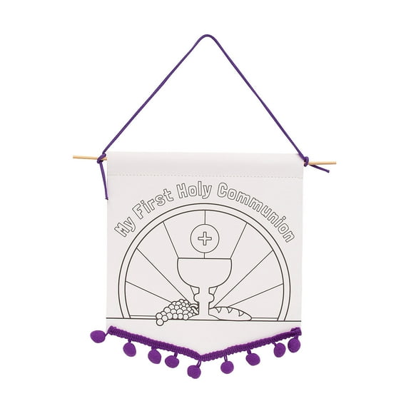 Fun Express Color Your Own First Communion Banners with Pom-Pom Trim - 12 Pieces