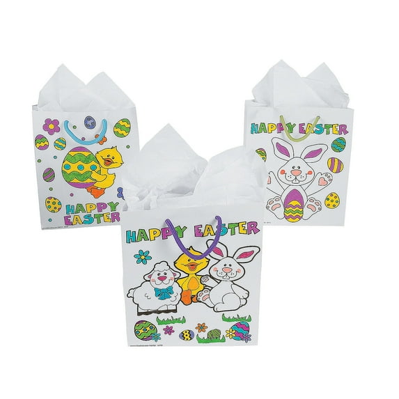 Fun Express Color Your Own Medium Easter Gift Bags - 12 Count