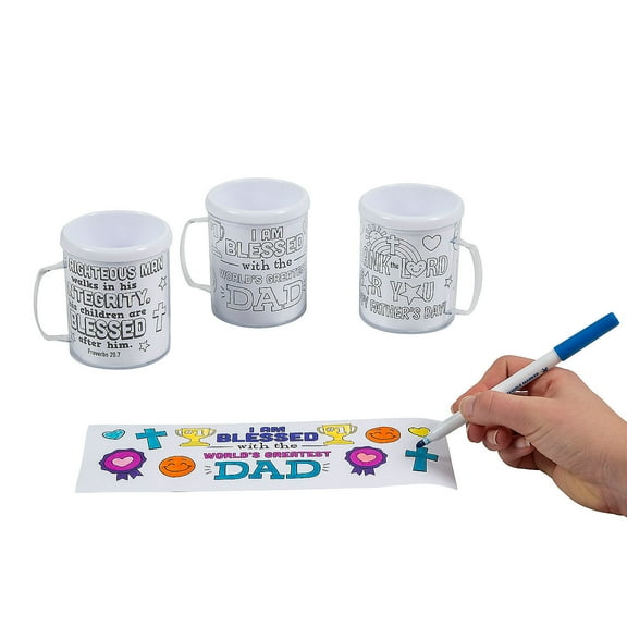 Fun Express Color Your Own Religious Fathers Day BPA-Free Plastic Mugs - 12 Count