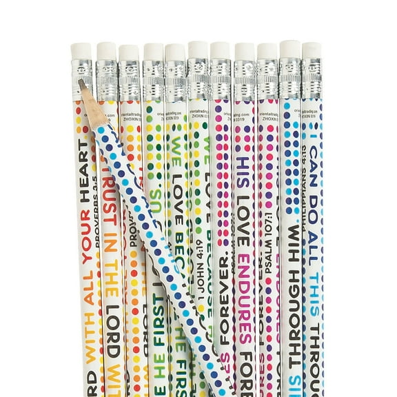 Fun Express Colorful Bible Verse Wood Pencils, Assorted Colors, 24 Pieces