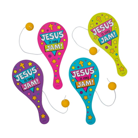 Fun Express Colorful Jesus is My Jam Paddleball Games - 12 Pc