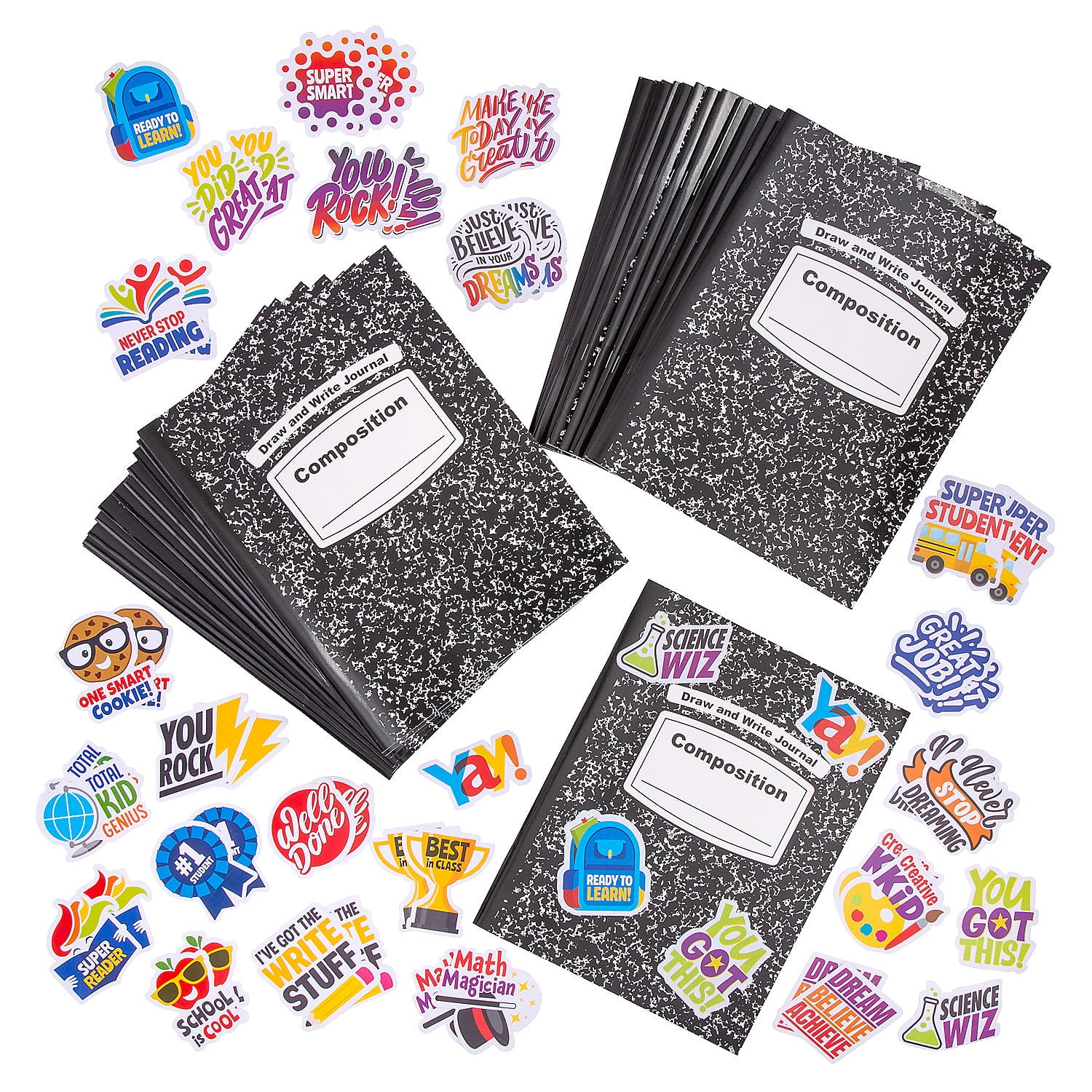 Fun Express Composition Book & Stickers Kit 274 Pieces