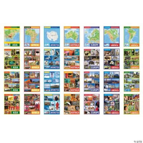 Fun Express Continents - Learning Charts - 28 Pieces - Educational and Learning Activities for Kids