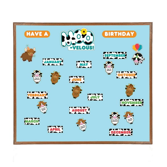 Fun Express Cow Classroom Birthdays Bulletin Board Set - 47 Pieces