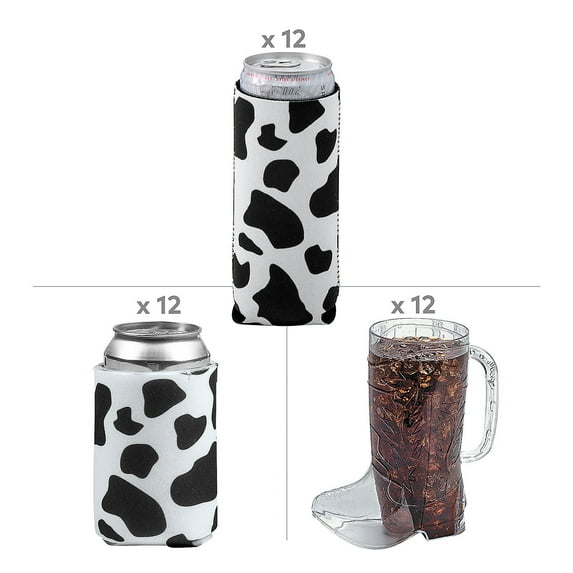 Fun Express Cowboy Boot Mugs & Cowprint Can Coolers Kit - 36 Pieces