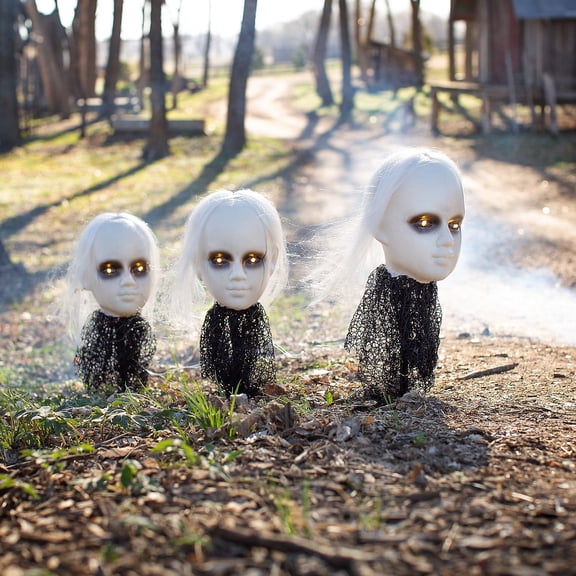 Fun Express Creepy Doll Head Halloween Light Up Yard Stakes - 3 Pc