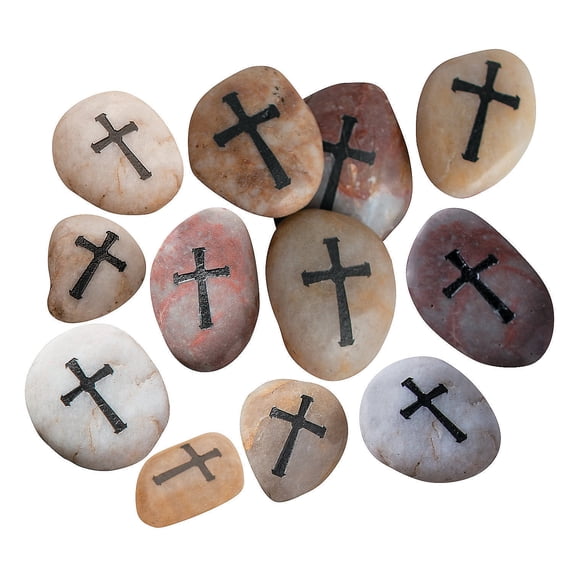 Fun Express Cross Worry Stones - Stress Relief Stones for Mindfulness & Relaxation - Decorative Cross Design for Home Decor Weddings Bridal Showers Receptions & Special Occasions - 12 Pieces